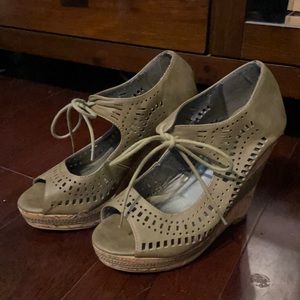 Olive green wedge heels